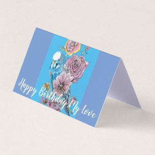 Cute Blue Budgie Ro målning Kärlek födelsedagskort Kort
