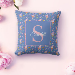 Cute Blue Bundo mönster Monogram Namn Kudde