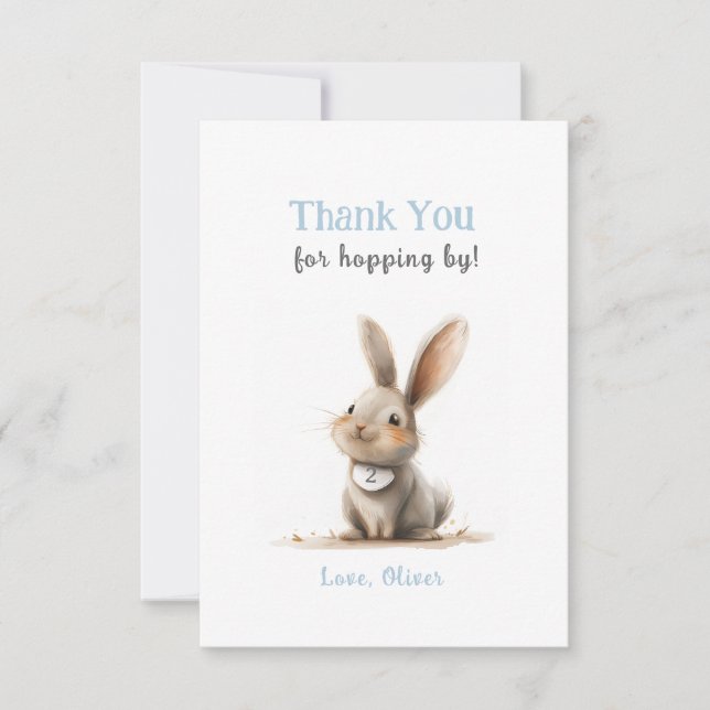 Cute Blue Bunny Birthday Tack du Cards Kort (Framsida)