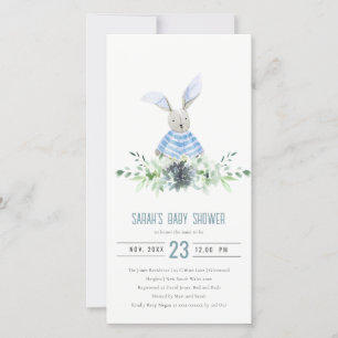 Cute Blue Bunny Garden Fauna Baby Shower Inbjudan