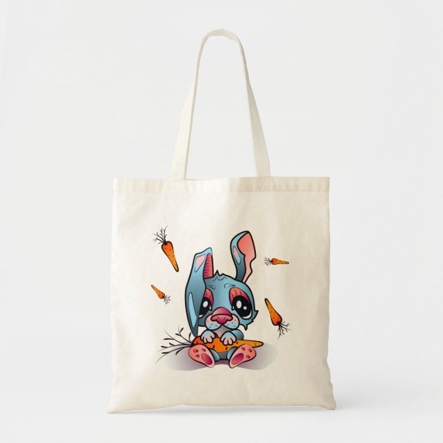 Cute Blue Bunny med Carrots Graphic Design Tygkasse (Framsidan)