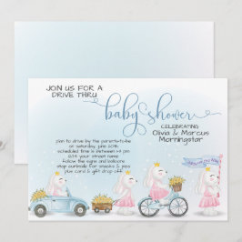 Cute Blue Bunny Parad Drive Thru Baby SHower Inbjudningar