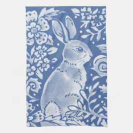 Cute Blue Bunny Rabbit Blommigt Elegant Animal Pub Kökshandduk