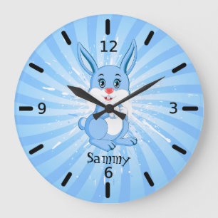 Cute Blue Bunny Tecknad Stor Klocka