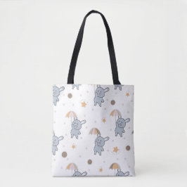 Cute Blue Bunny Tote Bag Tygkasse