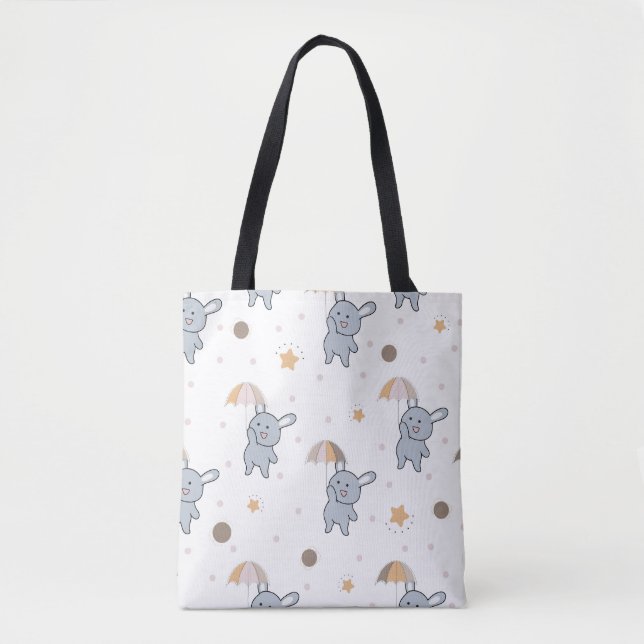 Cute Blue Bunny Tote Bag Tygkasse (Framsida)
