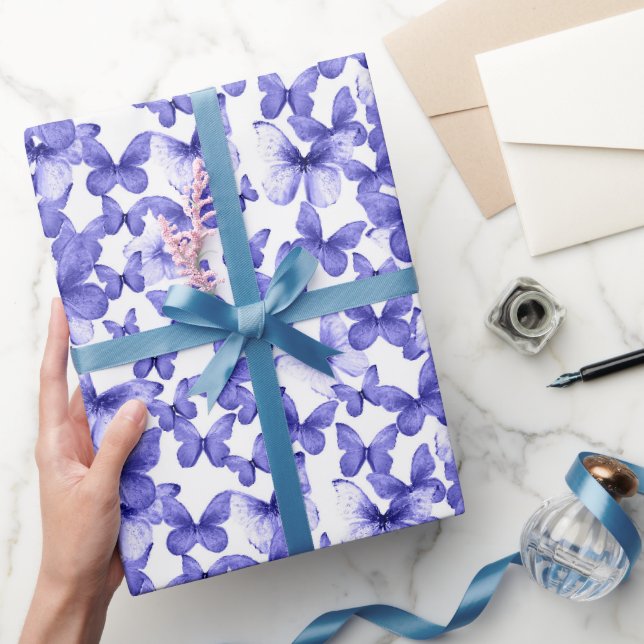 Cute Blue Butterflies Mönster Pastel Presentpapper (Gifting)
