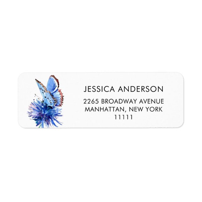 Cute Blue Butterfly Flower Flytta Returadress Returadress Etikett (Framsidan)