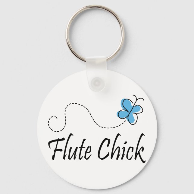 Cute Blue Butterfly Flute Chick Music Gift Nyckelring (Framsida)