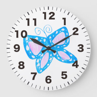 Cute blue butterfly-klocka stor klocka