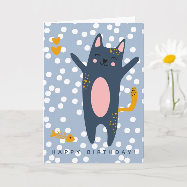 Cute Blue Cat Barns födelsedag Kort (Liten växt)