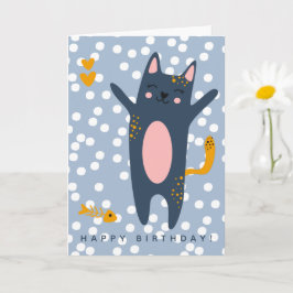 Cute Blue Cat Barns födelsedag Kort