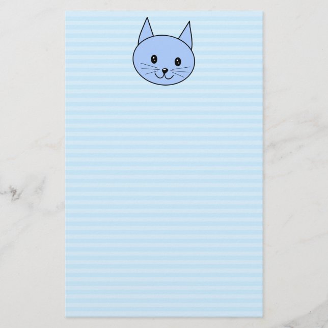 Cute Blue Cat. Ljusblå rand-bakgrund. Brevpapper (Framsida)