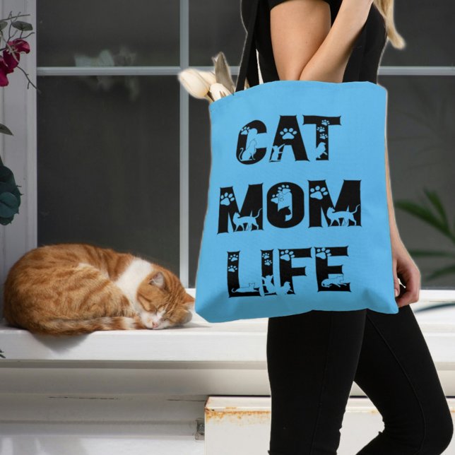 Cute Blue Cat Mamma Life Modern Chic Mors dag Tygkasse (Skapare uppladdad)