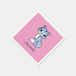 Cute Blue cat on rosa custom name Pappersservett