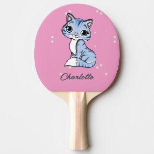 Cute Blue cat on rosa custom name Pingisracket