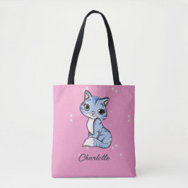 Cute Blue cat on rosa custom name Tygkasse