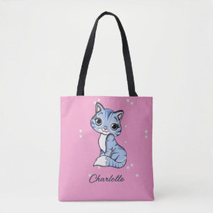 Cute Blue cat on rosa custom name Tygkasse