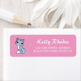 Cute blue cat på rosa returadress etikett
