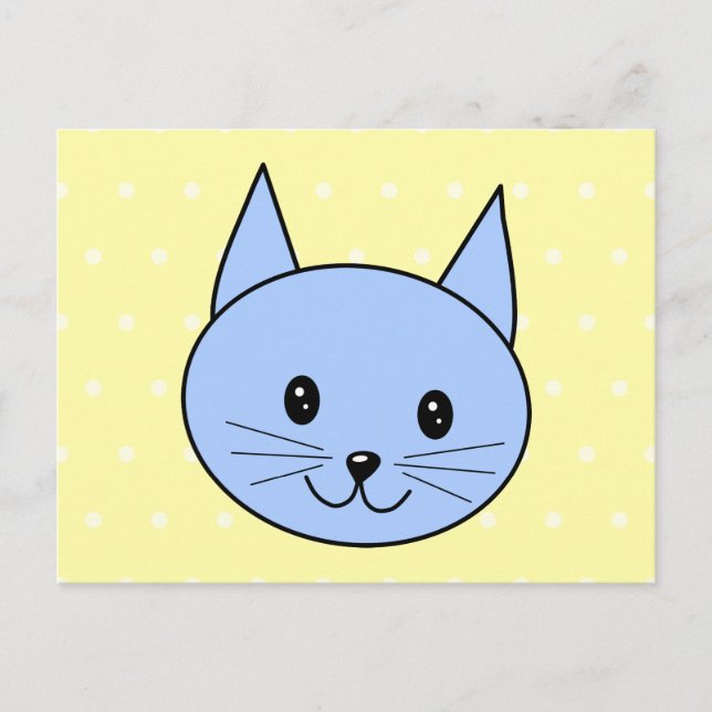 Cute Blue Cat Tecknad Vykort (Framsida)