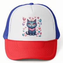 Cute Blue Cat with Heartors Hoodie | Kawaii Valent