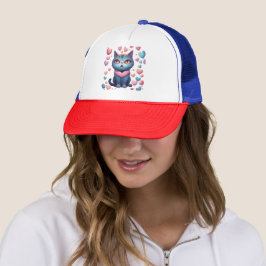 Cute Blue Cat with Heartors Hoodie | Kawaii Valent Keps