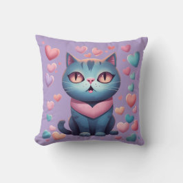 Cute Blue Cat with Heartors Hoodie | Kawaii Valent Kudde