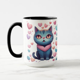 Cute Blue Cat with Heartors Hoodie | Kawaii Valent Mugg