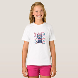Cute Blue Cat with Heartors Hoodie | Kawaii Valent T Shirt