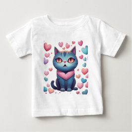 Cute Blue Cat with Heartors Hoodie | Kawaii Valent T Shirt