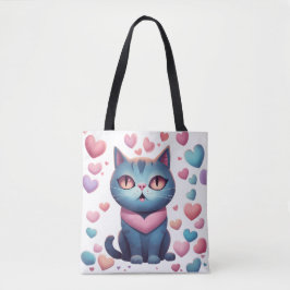 Cute Blue Cat with Heartors Hoodie | Kawaii Valent Tygkasse