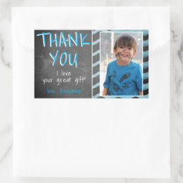 Cute Blue Chalkboard Birthday Photo Tack Rektangulärt Klistermärke