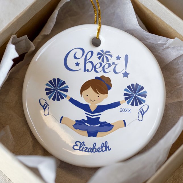 Cute Blue Cheer Brunette Cheerlead Ornament (Skapare uppladdad)