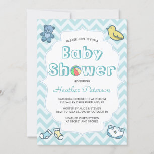 Cute Blue Chevron Baby Shower Inbjudningar