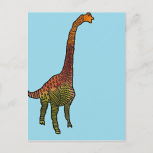 Cute blue children brachiosaurus dinosauaur art vykort