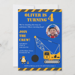 Cute Blue Children's Construction Birthday Inbjudningar