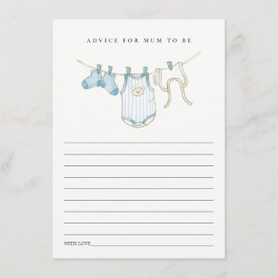 Cute Blue Clothesline Advice for Morsa Baby Shower Tilläggskort