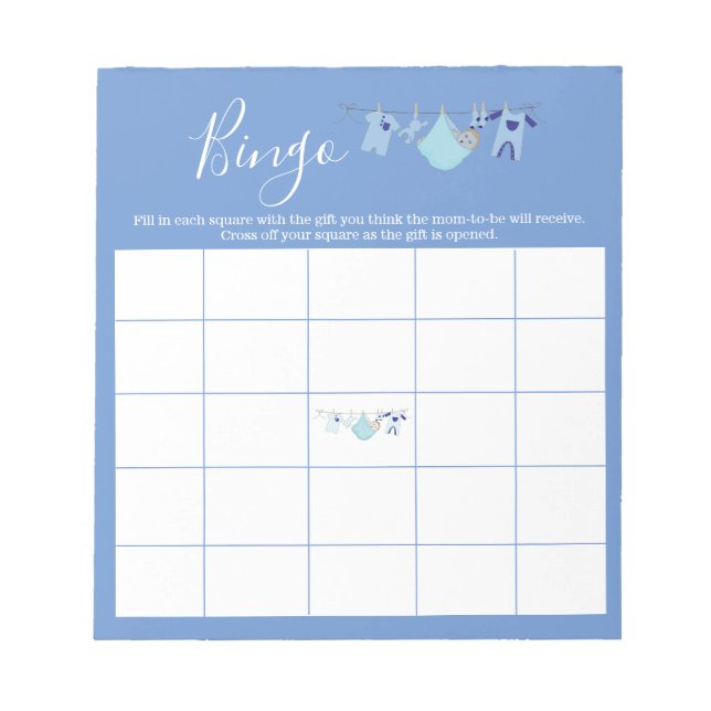 Cute Blue Clothesline Boy Shower Bingo Game Anteckningsblock (Framsida)