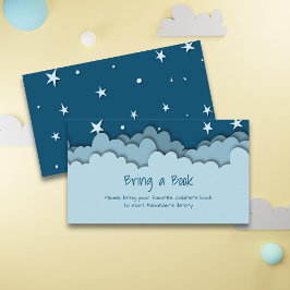 Cute Blue Clouds Stars Baby Shower tar med en Bok Tilläggskort