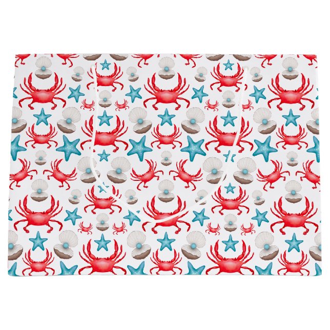 Cute Blue Coastal Seaside Crab & Snäcka Mönster (Framsidan)