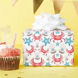 Cute Blue Coastal Seaside Crab & Snäcka Mönster Presentpapper