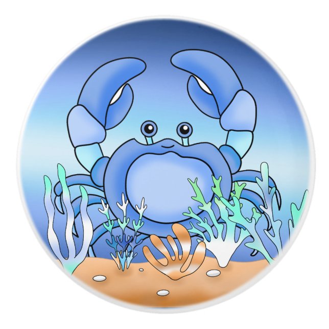 Cute Blue Crab Nautical Beach House Knopp (Framsidan)