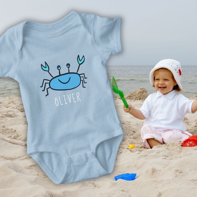 Cute Blue Crab Sea Animal Boy Namn Baby T Shirt (Skapare uppladdad)