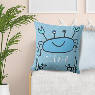 Cute Blue Crab Sea Animal Boy Namn Kudde