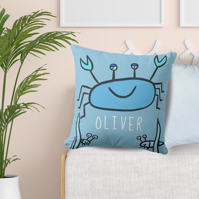 Cute Blue Crab Sea Animal Boy Namn Kudde (Skapare uppladdad)