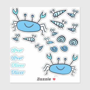 Cute Blue Crab Sea Animals Boy Namn Klistermärken