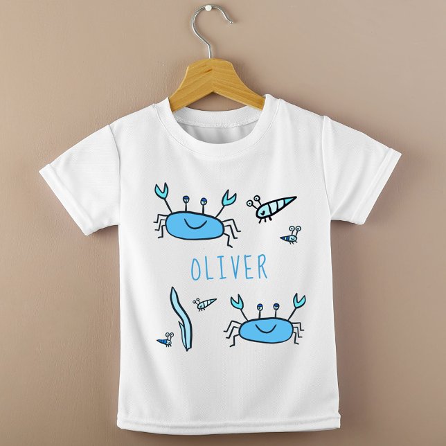 Cute Blue Crab Sea Animals Boy Namn T Shirt (Skapare uppladdad)