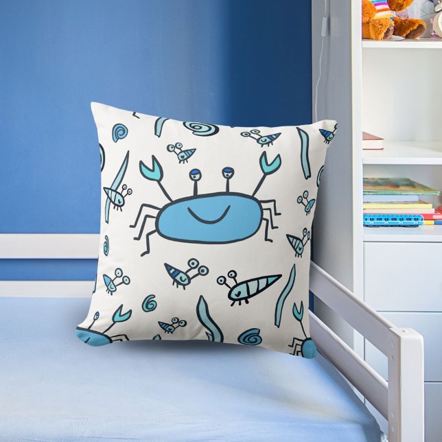Cute Blue Crab Sea Animals Mönster Boy Kudde (Skapare uppladdad)