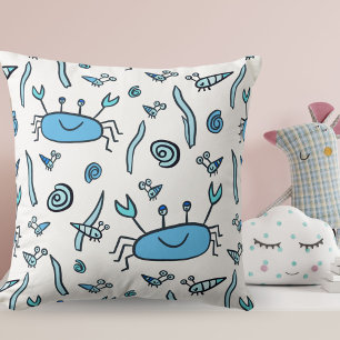 Cute Blue Crab Snäcka Sea Animal Girl Dekorativ ku Kudde