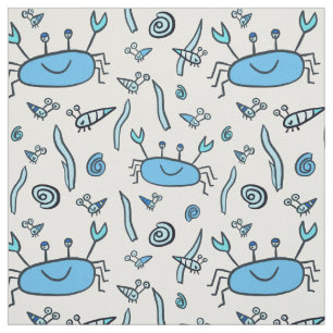 Cute Blue Crabs Sea Animals Snäcka Mönster Kids Tyg